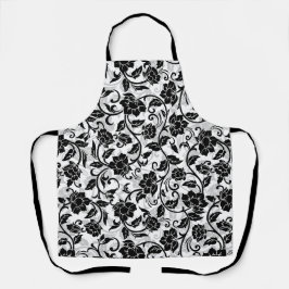 Zwarte en grijze wervelende bloemen schort