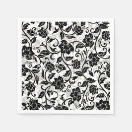 Zwarte en grijze wervelende bloemen servet