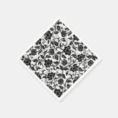 Zwarte en grijze wervelende bloemen servet (Hoek)