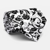 Zwarte en grijze wervelende bloemen stropdas (Opgerold)
