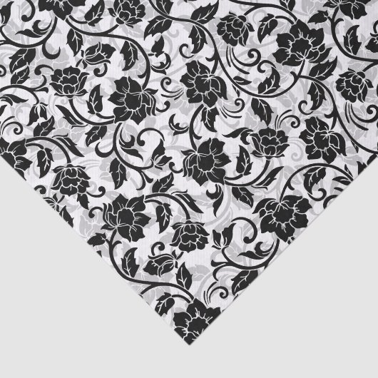 Zwarte en grijze wervelende bloemen tissuepapier (Detail)