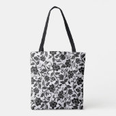 Zwarte en grijze wervelende bloemen tote bag (Achterkant)