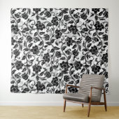 Zwarte en grijze wervelende bloemen wandkleed (In Situ (horizontaal))