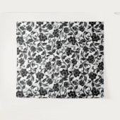 Zwarte en grijze wervelende bloemen wandkleed (Voorkant (horizontaal))