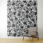 Zwarte en grijze wervelende bloemen wandkleed (In situ)