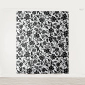 Zwarte en grijze wervelende bloemen wandkleed (Voorkant)