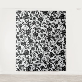 Zwarte en grijze wervelende bloemen wandkleed