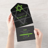 Zwarte en groene balk Mitzvah RSVP All In One Uitnodiging (Afscheurbaar)