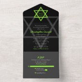 Zwarte en groene balk Mitzvah RSVP All In One Uitnodiging (Binnen)