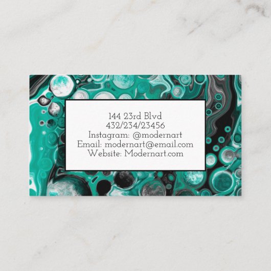 Zwarte en groene blauwe kunst visitekaartje (Achterkant)