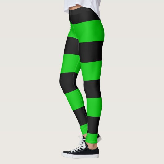 Zwarte en groene brede strepen leggings (Links)