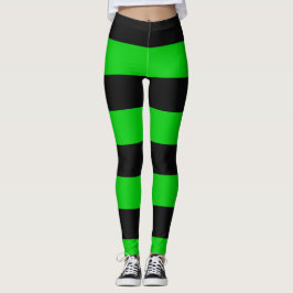 Zwarte en groene brede strepen leggings