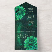 Zwarte en groene chrysant bruiloft uitnodiging (Binnen)