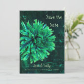 Zwarte en groene chrysant save the date (Staand voorkant)