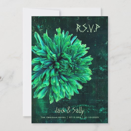 Zwarte en groene chrysant save the date (Voorkant)