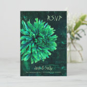 Zwarte en groene chrysant save the date (Staand voorkant)