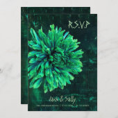 Zwarte en groene chrysant save the date (Voorkant / Achterkant)