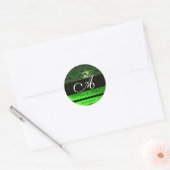 ZWARTE EN GROENE EMERALD DAMASKMONOGRAM, RONDE STICKER (Envelop)
