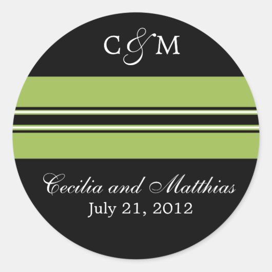 Zwarte en groene envelopzegel ronde sticker (Voorkant)