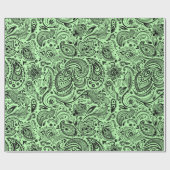 Zwarte en groene Floral Paisley Cadeaupapier (Vlak)