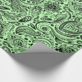 Zwarte en groene Floral Paisley Cadeaupapier (Hoek)