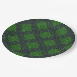 Zwarte en groene hellende vierkanten of tartan sti papieren bordje