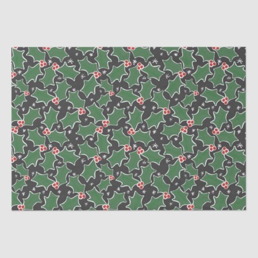 Zwarte en groene Holly Kerstmis Tissuepapier (Voorkant)