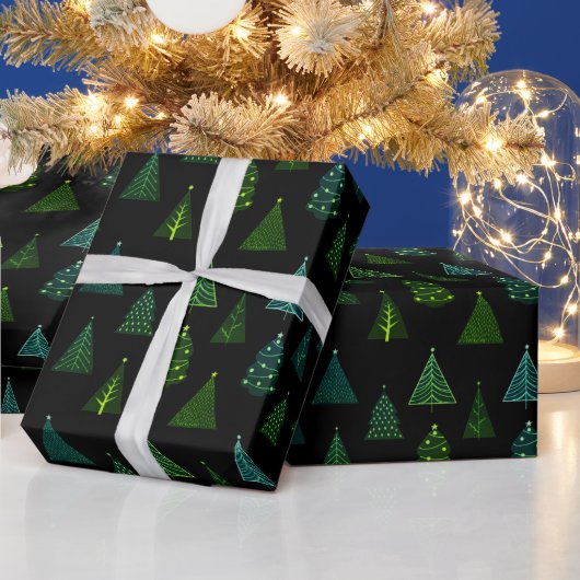 Zwarte en groene kerstboomstructuur cadeaupapier (Feestdagen)