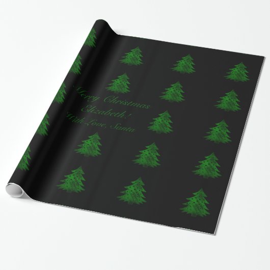 Zwarte en groene kerstboomstructuur Tekst toevoege Cadeaupapier (Uitgerold)
