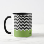 Zwarte en groene Modern Chevron Aangepaste TEKST Mok (Links)