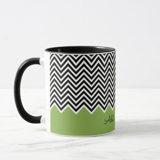 Zwarte en groene Modern Chevron Aangepaste TEKST Mok (Links)