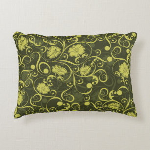 Zwarte en groene Natuur geïllustreerd Floral Patte Accent Kussen