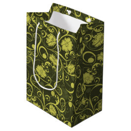 Zwarte en groene Natuur geïllustreerd Floral Patte Medium Cadeauzakje