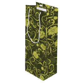 Zwarte en groene Natuur geïllustreerd Floral Patte Wijn Cadeautas