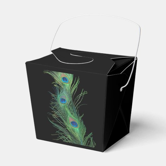 Zwarte en groene pauwenveren bedankdoosjes (Voorkant Zijde)