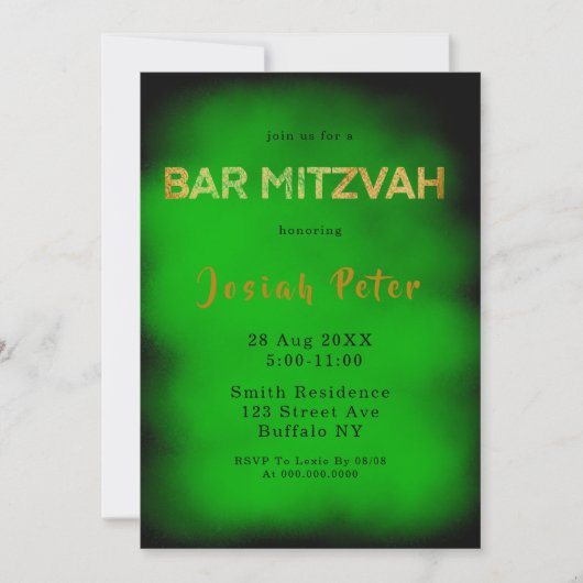 Zwarte en groene rookbast Mitzvah-uitnodigingen (Voorkant)