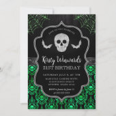 Zwarte en groene schedel en spinnenwebben 21e verj kaart (Voorkant)