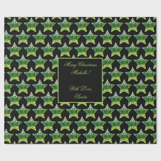 Zwarte en groene sterren Pattern kerst Elegant Cadeaupapier (Vlak)
