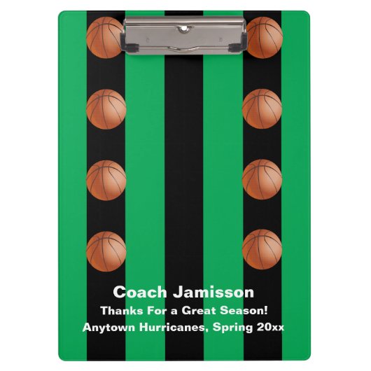 Zwarte en groene streep, Basketball Coach, naam Klembord (Voorkant)