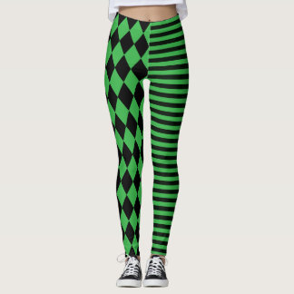 Zwarte en groene strepen en diamanten clown leggings