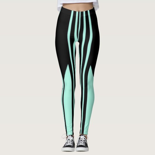 Zwarte en groene strepen Leggings (Voorkant)