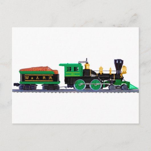Zwarte en groene trein briefkaart (Voorkant)