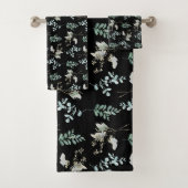 Zwarte en groene trendy botanische bladeren bad handdoek (Insitu)