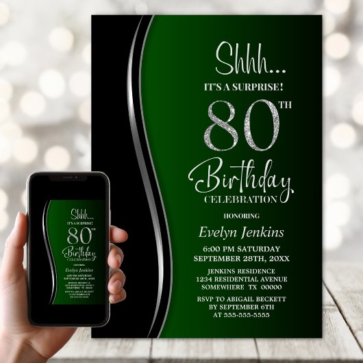 Zwarte en groene verrassing 80ste verjaardag kaart