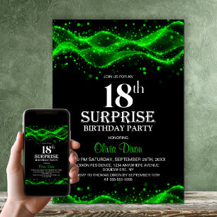Zwarte en groene verrassingsfeest 18e verjaardag kaart