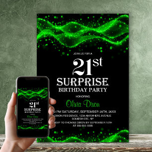 Zwarte en groene verrassingsfeest voor 21e verjaar kaart