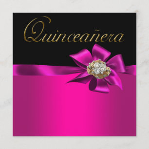 Zwarte en heet roze fuchsia Quinceanera-uitnodigin Kaart