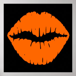 Zwarte en helder oranje lippenstift kus poster