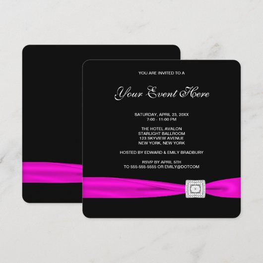 Zwarte en hete roze partij kaart (Voorkant / Achterkant)