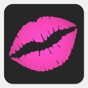 Zwarte en Hot Pink Kus Vierkante Sticker